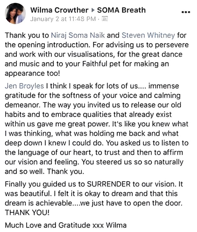 SOMA Breath Testimonial Wilma Crowther